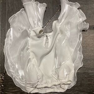 Sheer Ruffle Sleeve White Blouse